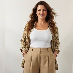 GRAND & GREENE Tiger Print Flowy Button Down Blouse Womens 2X Lightweight Beachy